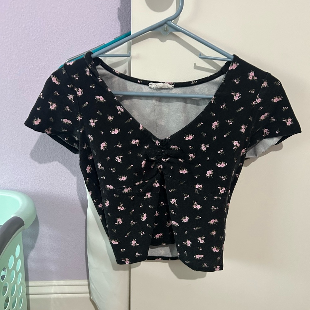 black and floral crop top